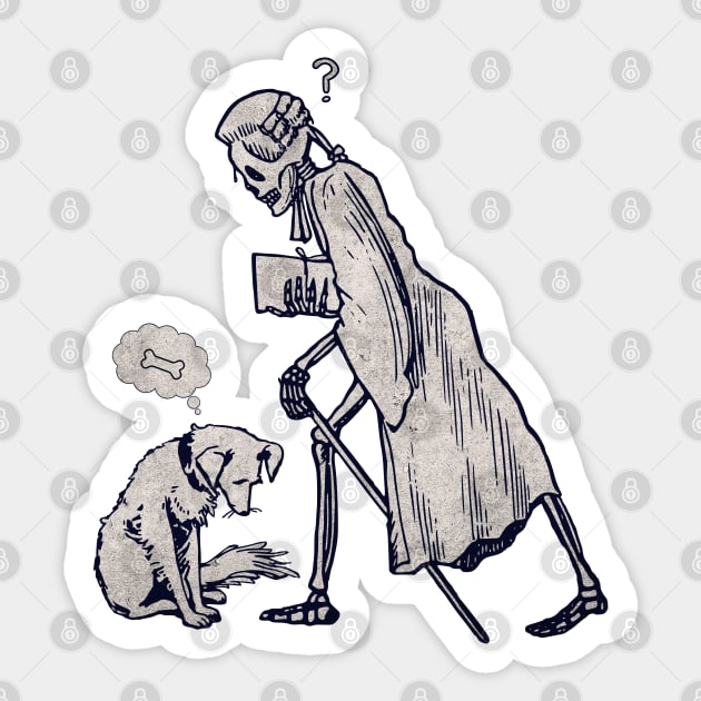 Skeleton Poet and Dog Staring Encounter, Skeleton Funny Sticker by vystudio